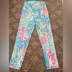 Lilly Pulitzer Aqua Pink & Lime Floral Patchwork Leggings Size S